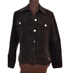Talbots Casual Button Up Long Sleeve Corduroy Jacket Womens Size MP Medium Black